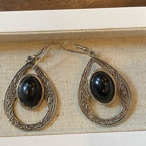 Antique silver and onyx earrings